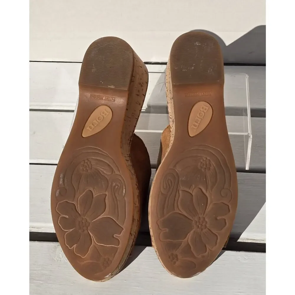 Børn B.O.C. SANDALS/MULES Tan Leather & Cork Wedge Heels SZ 9